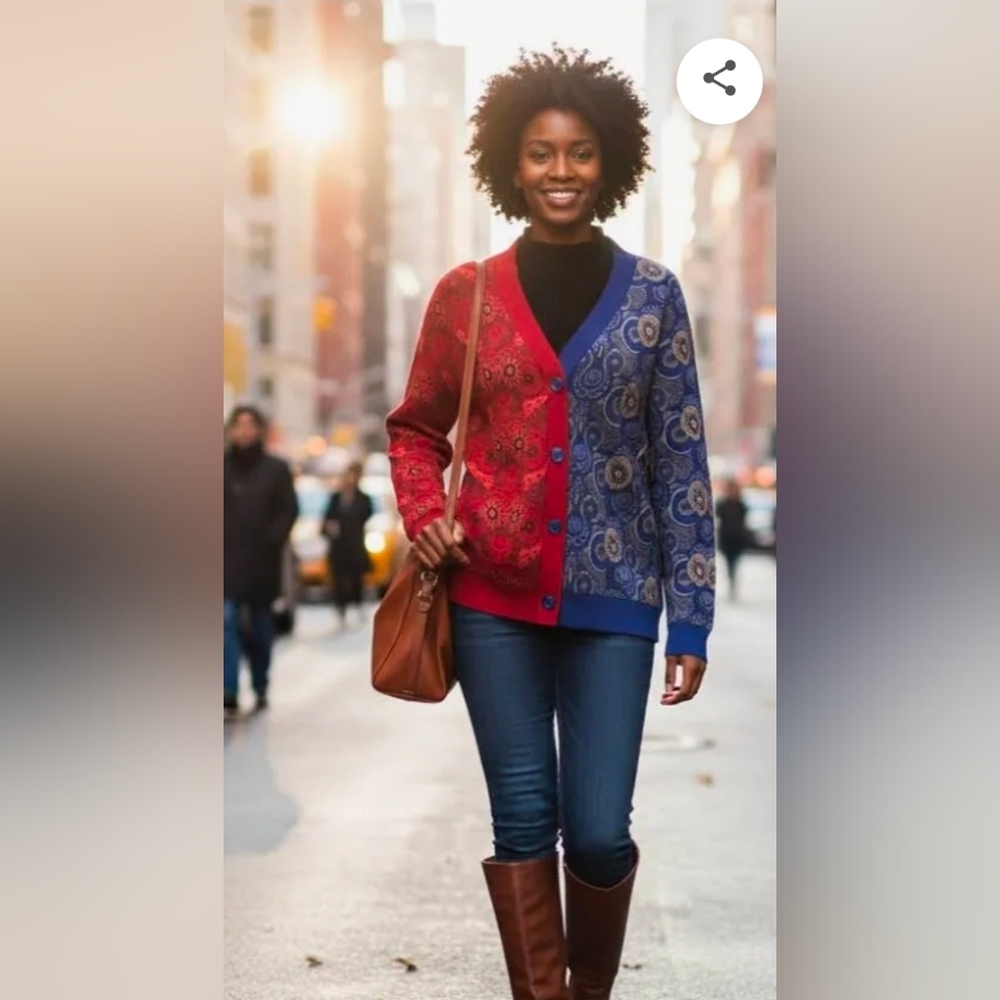Kahindo Windhoek Womens Cardigan Sweater Size L Blue And Red